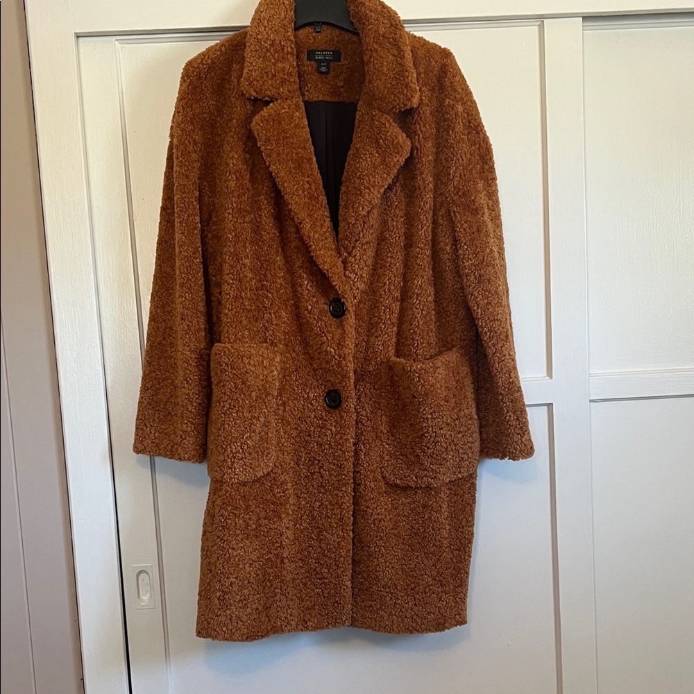 Halogen x Atlantic Pacific Cozy Brown Teddy Coat - Picture 3 of 8
